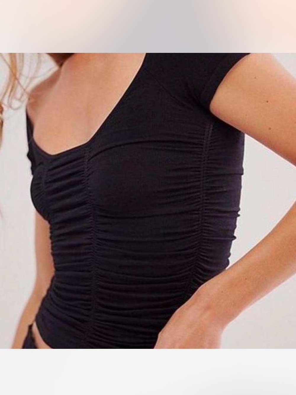 Free People Black Ruched Scoop Crop Top